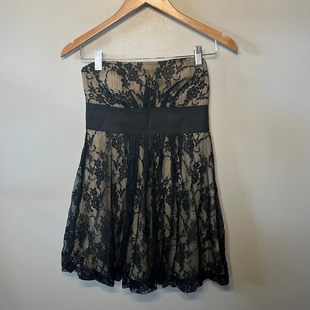 Speechless Dress BabyDoll Black Sheer Lace Y2K Strapless Mini Party Evening S